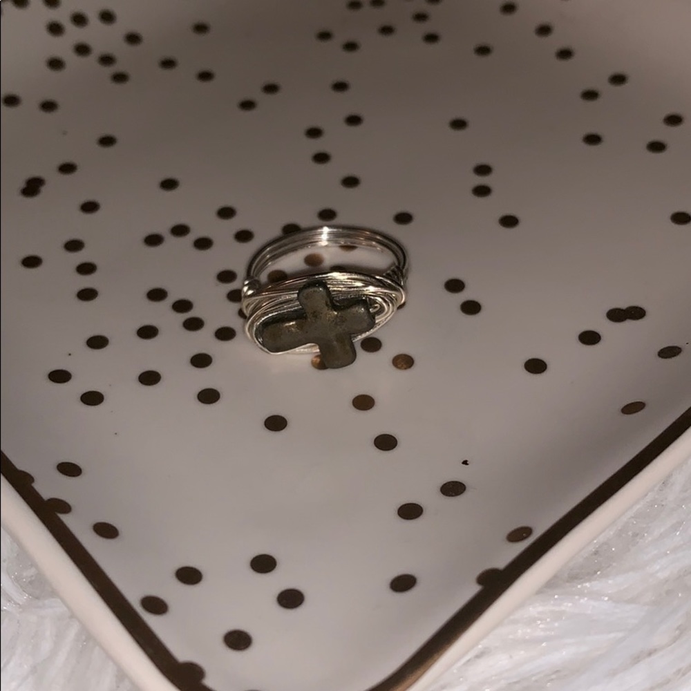 Brown stone cross ring